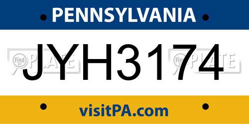 JYH3174 Pennsylvania License Plate