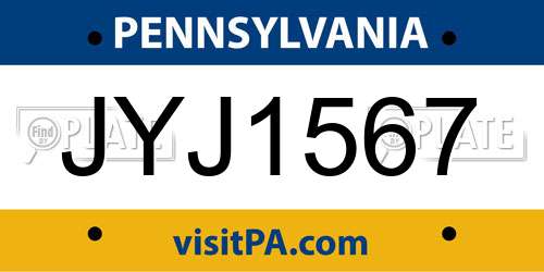 JYJ1567 Pennsylvania License Plate