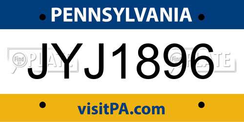 JYJ1896 Pennsylvania License Plate