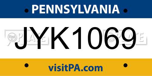 JYK1069 Pennsylvania License Plate