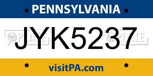 JYK5237 Pennsylvania License Plate