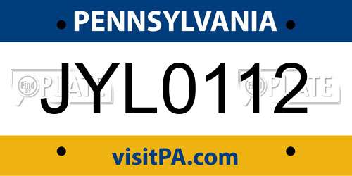 JYL0112 Pennsylvania License Plate