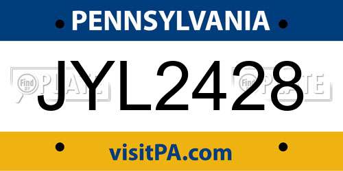 JYL2428 Pennsylvania License Plate