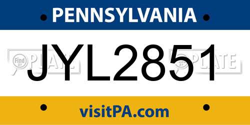 JYL2851 Pennsylvania License Plate