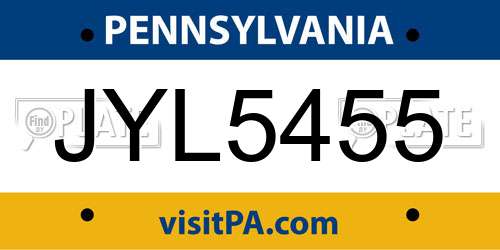 JYL5455 Pennsylvania License Plate