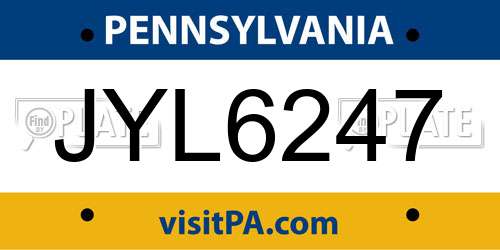 JYL6247 Pennsylvania License Plate
