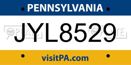 JYL8529 Pennsylvania License Plate