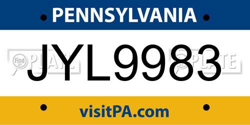 JYL9983 Pennsylvania License Plate