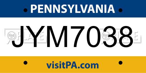 JYM7038 Pennsylvania License Plate