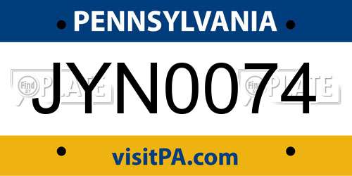 JYN0074 Pennsylvania License Plate