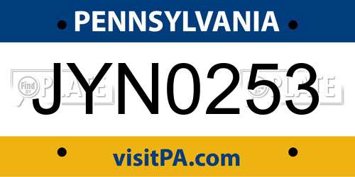 JYN0253 Pennsylvania License Plate