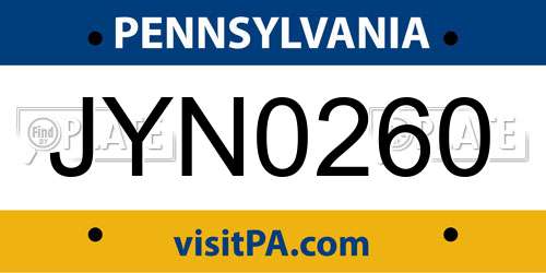 JYN0260 Pennsylvania License Plate