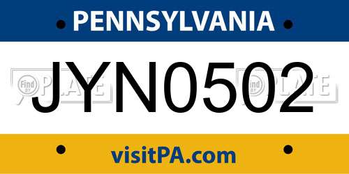 JYN0502 Pennsylvania License Plate
