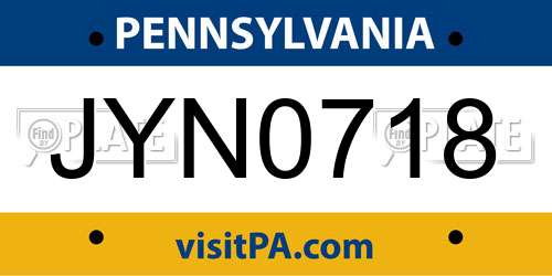 JYN0718 Pennsylvania License Plate