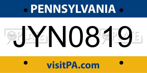 JYN0819 Pennsylvania License Plate