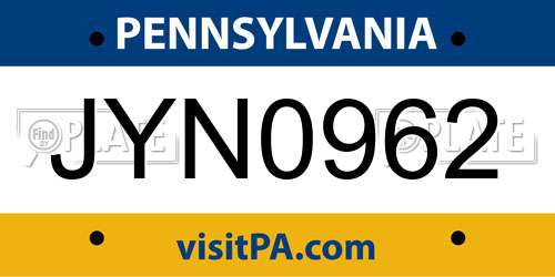 JYN0962 Pennsylvania License Plate