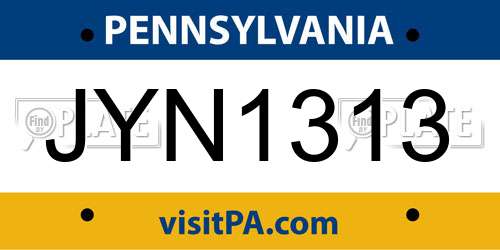 JYN1313 Pennsylvania License Plate