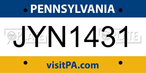 JYN1431 Pennsylvania License Plate