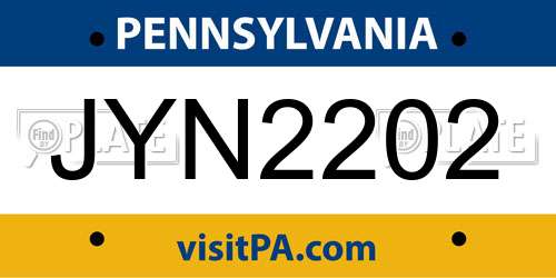 JYN2202 Pennsylvania License Plate