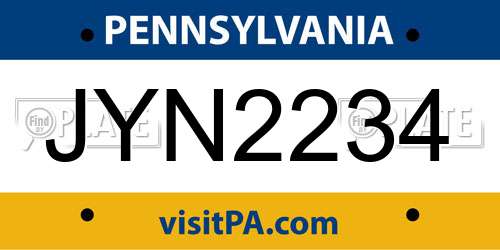 JYN2234 Pennsylvania License Plate
