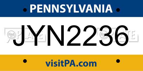 JYN2236 Pennsylvania License Plate