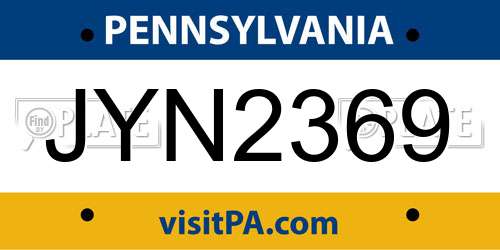 JYN2369 Pennsylvania License Plate