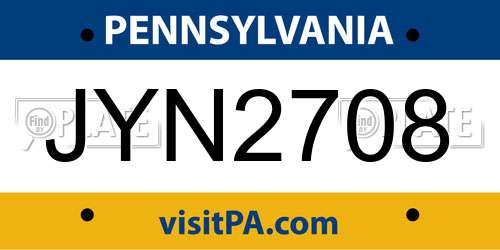 JYN2708 Pennsylvania License Plate