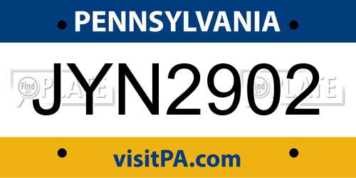 JYN2902 Pennsylvania License Plate