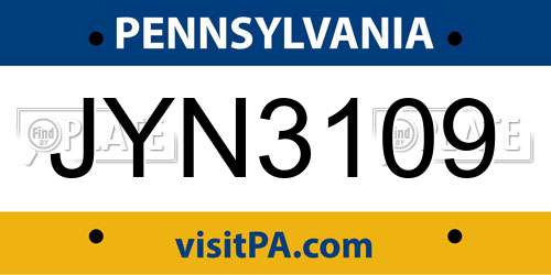 JYN3109 Pennsylvania License Plate