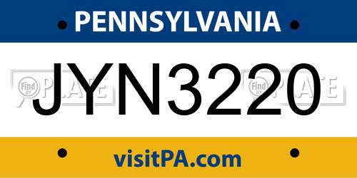 JYN3220 Pennsylvania License Plate