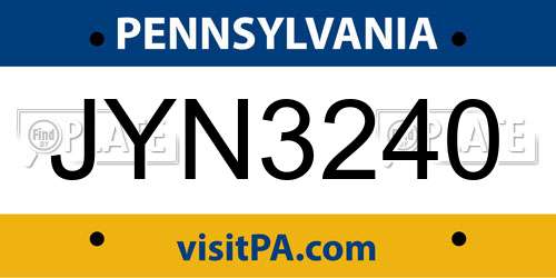 JYN3240 Pennsylvania License Plate