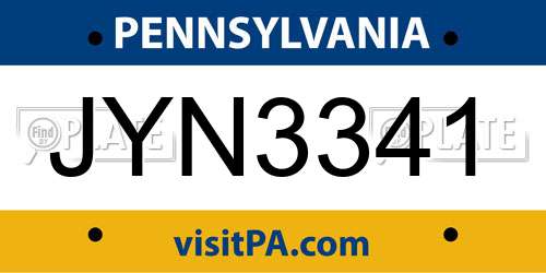 JYN3341 Pennsylvania License Plate