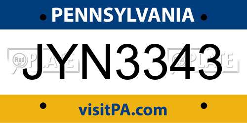 JYN3343 Pennsylvania License Plate