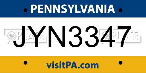 JYN3347 Pennsylvania License Plate