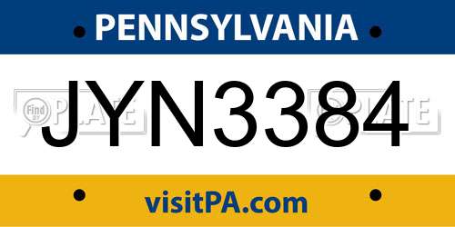 JYN3384 Pennsylvania License Plate