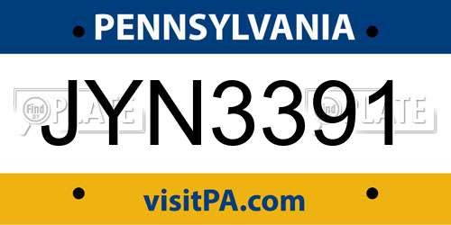 JYN3391 Pennsylvania License Plate