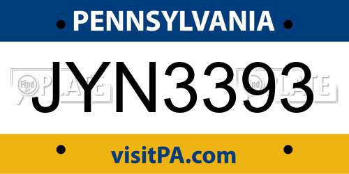 JYN3393 Pennsylvania License Plate