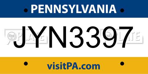 JYN3397 Pennsylvania License Plate