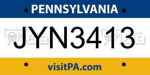 JYN3413 Pennsylvania License Plate