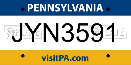 JYN3591 Pennsylvania License Plate