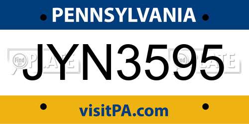 JYN3595 Pennsylvania License Plate