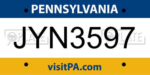 JYN3597 Pennsylvania License Plate