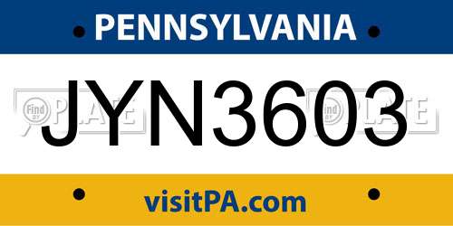 JYN3603 Pennsylvania License Plate