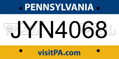 JYN4068 Pennsylvania License Plate