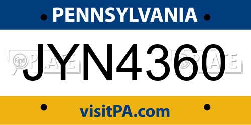 JYN4360 Pennsylvania License Plate