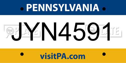 JYN4591 Pennsylvania License Plate