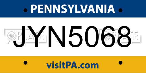 JYN5068 Pennsylvania License Plate
