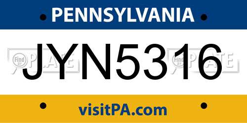JYN5316 Pennsylvania License Plate