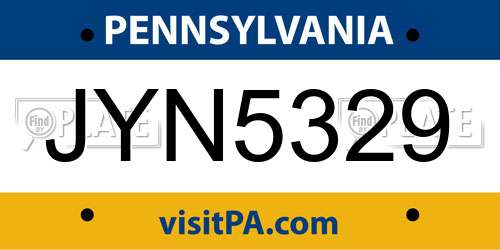 JYN5329 Pennsylvania License Plate
