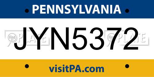 JYN5372 Pennsylvania License Plate